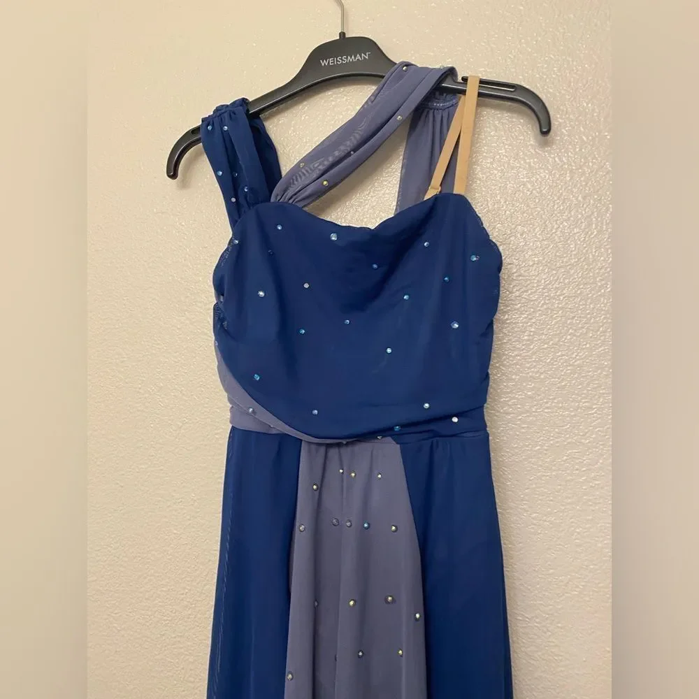 WEISSMAN Dance Costume custom solo blue  Two Color Asymmetrical Dress D11097 LC